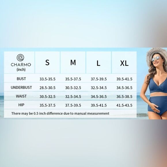 Charmo Ruched V Neck Two Piece Maternity Adjustable Strap Suits Small - Picture 4 of 8